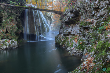 Obraz na płótnie Canvas Bigar Cascade Falls in Nera Beusnita Gorges National Park, Romania