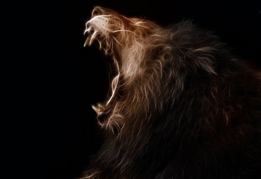 Digital fractal design of a lion