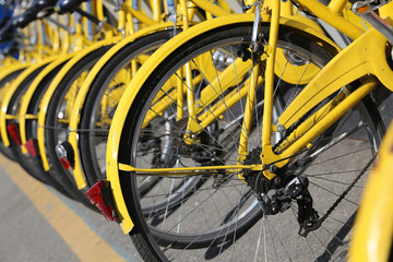 bicycles in the store of the urban bike-sharing to move into cit