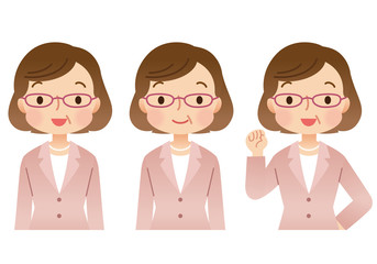 スーツ姿のミドル女性　ビジネス　表情セット