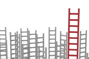 leadership concept with red ladder among grey ladders