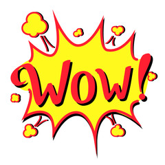 Wow on yellow bubble. Hand draw lettering. 