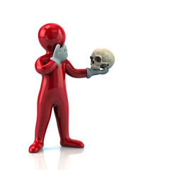 Red cartoon man and skull