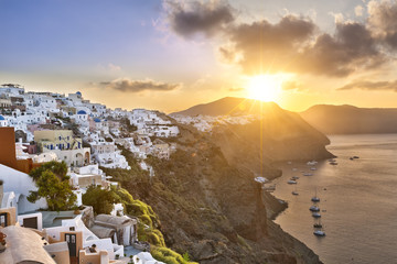 Oia in the morning with the sun