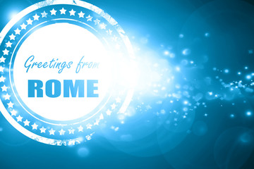 Blue stamp on a glittering background: Greetings from rome