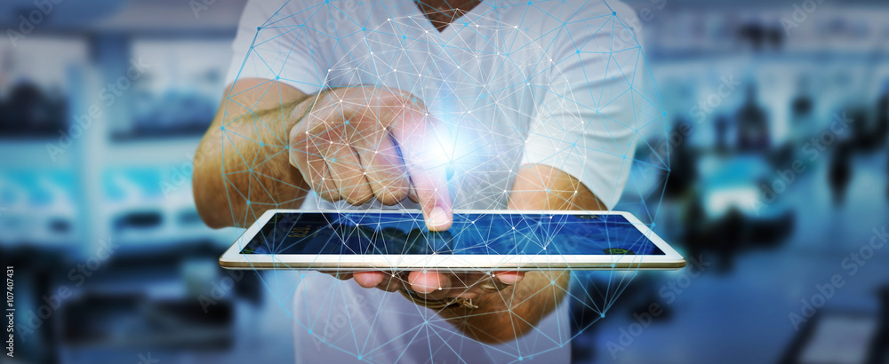 Poster businessman using data network