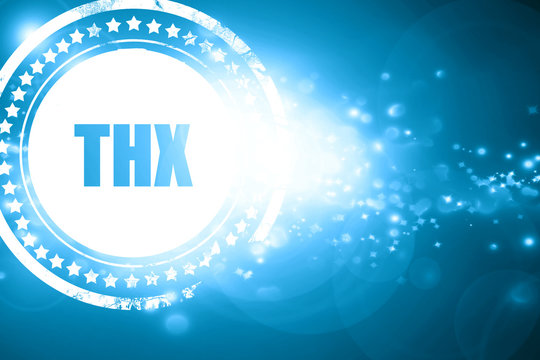 Blue stamp on a glittering background: thx internet slang
