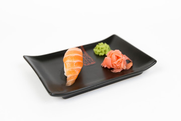 Fototapeta na wymiar Image of tasty nigiri with salmon