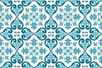 Traditional ornate portuguese and brazilian tiles azulejos in turquoise color. Vintage pattern. Abstract background. Vector illustration, eps10. 

