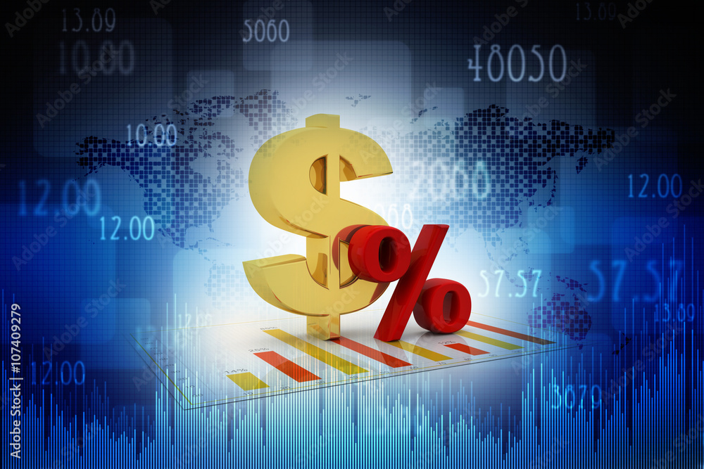 Poster 3d rendering dollar symbol with percentage
