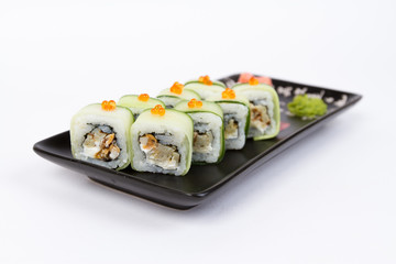 Image of tasty sushi set with mussels