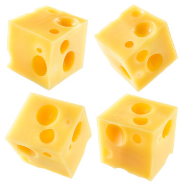 Cube of cheese isolated on a white background. Collection. With