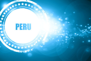 Blue stamp on a glittering background: Greetings from peru