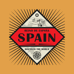 Stamp or vintage emblem with text Spain, Discover the World