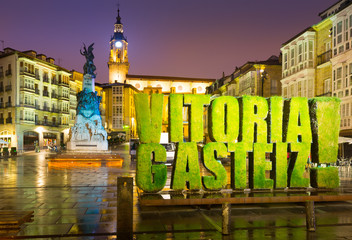 Evening view of    Virgen Blanca Square. Vitoria-Gasteiz,  Spain