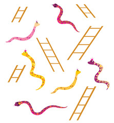 Snakes and ladders. Board game elements. Flat design. Vector illustration