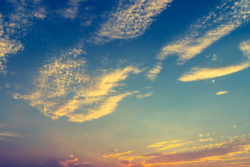 Beautiful sky sunset background add vintage filter color