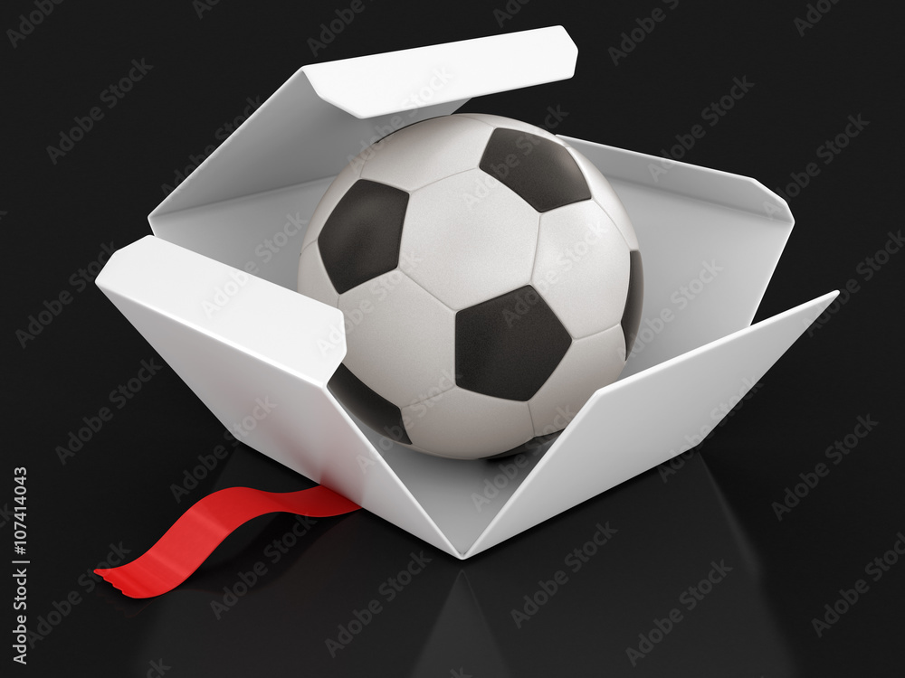Poster open package with soccer ball. image with clipping path