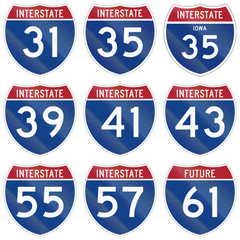 Collection of Interstate highway shields used in the US