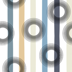 Cute vector geometric seamless pattern . Polka dots, swirl and stripes. Brush strokes. Hand drawn grunge texture. Abstract forms. Endless texture can be used for printing onto fabric or paper