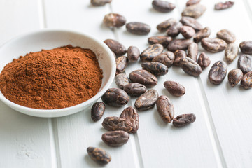 cocoa powder and beans