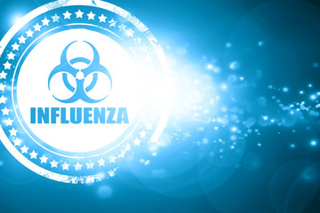 Blue stamp on a glittering background: Influenza virus concept b