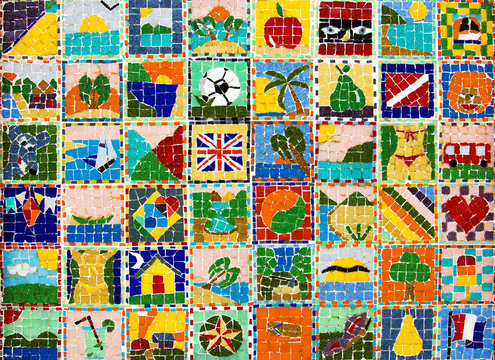 Colorful collage of bright mosaic summer pictures.