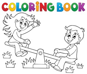 Coloring book children on seesaw theme 1