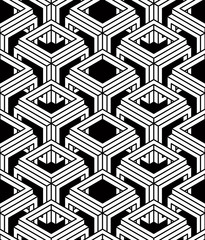 Monochrome illusory abstract geometric seamless pattern