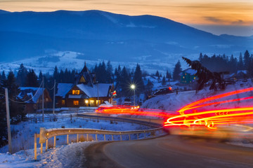Winter road in mountain