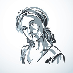 Vector illustration of young elegant female, art image. Black