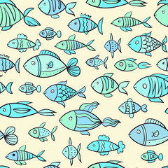 Seamless pattern with hand drawn fish.