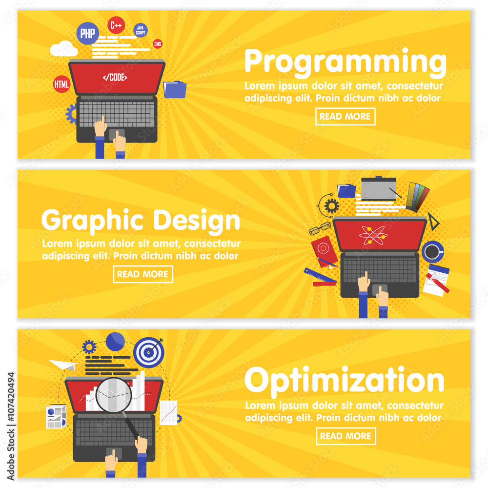 Aufkleber web design programming seo concept flat banners