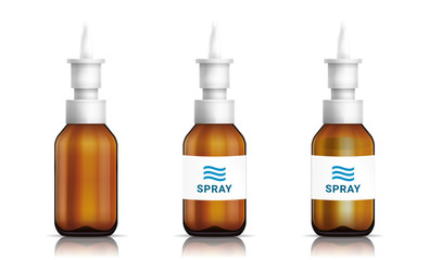 Brown glass nasal spray bottle template. Vector illustration.