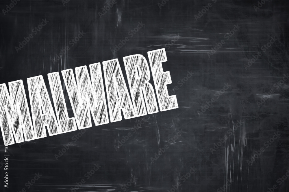 Poster chalkboard writing: malware computer background