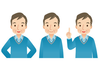 中年男性　表情ポーズ　セット