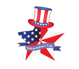 4th of July - Independence Day celebration background with hat, star, American flag
