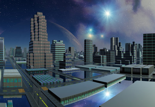 Futuristic Alien City - 3D Computer Artwork
