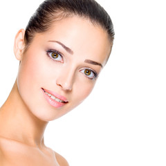 Obraz premium Beautiful woman with fresh skin of face