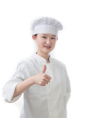 Chef woman. Baker. Isolated on white background.