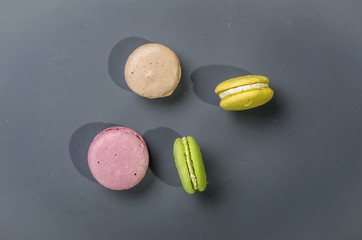 flat lay macaroon on grey background