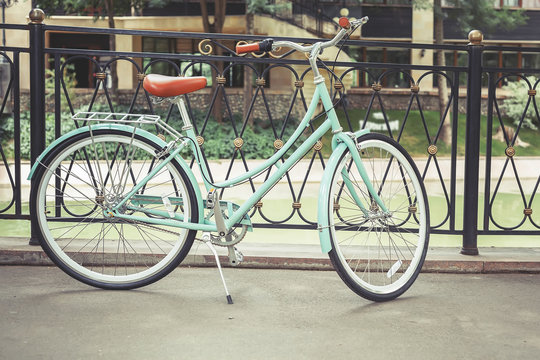 blue vintage city bicycle, concept for activity and healthy lifestyle