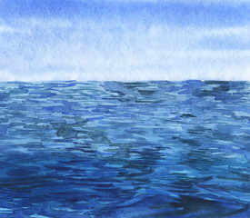 Sea or ocean waves drawn by watercolor.