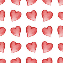 Red watercolor heart shape seamless pattern