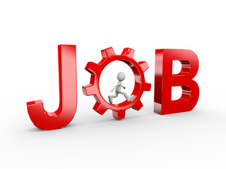 3d  man running inside job gear cogwheel