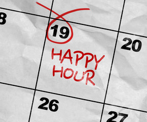 Concept image of a Calendar with the text: Happy Hour