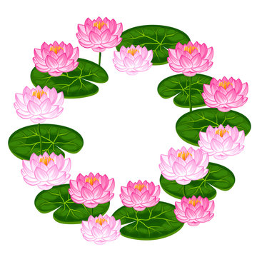 Natural frame with lotus flowers and leaves. Image for invitations, greeting cards, posters, flayers