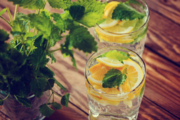 Fresh lemon drink with ice. and mint.  Toning image