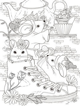 Mice Adult Coloring Page