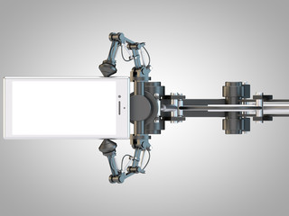 hydraulischer Greifarm hält Smartphone